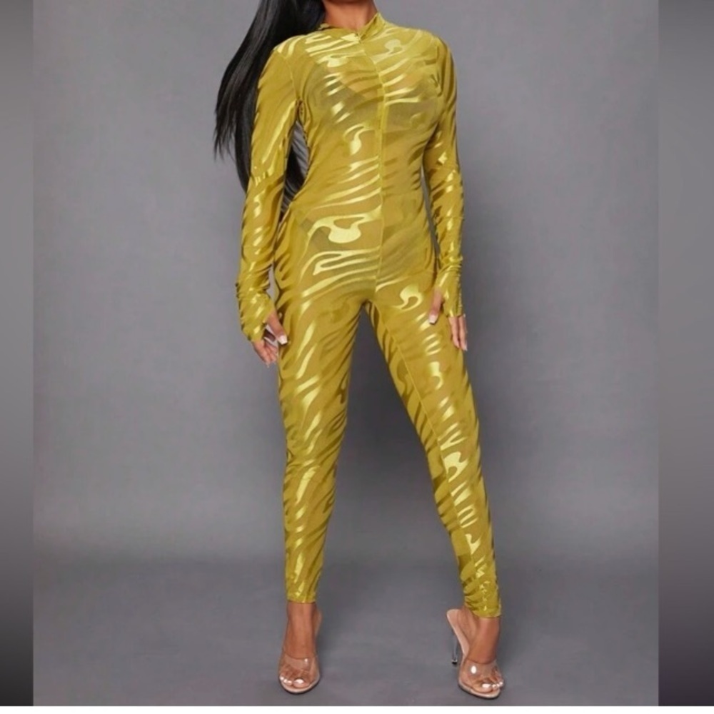 SHEIN SXY Mock Neck Mesh Unitard Jumpsuit size M NWT - Picture 4 of 12